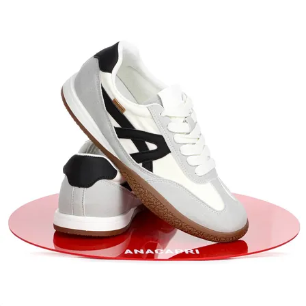 Tênis Anacapri Casual Retro Off White E Cinza Feminino