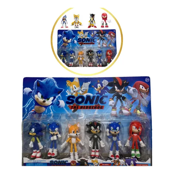 Kit Sonic Com 6 Bonecos Tails Shadow Knuclke