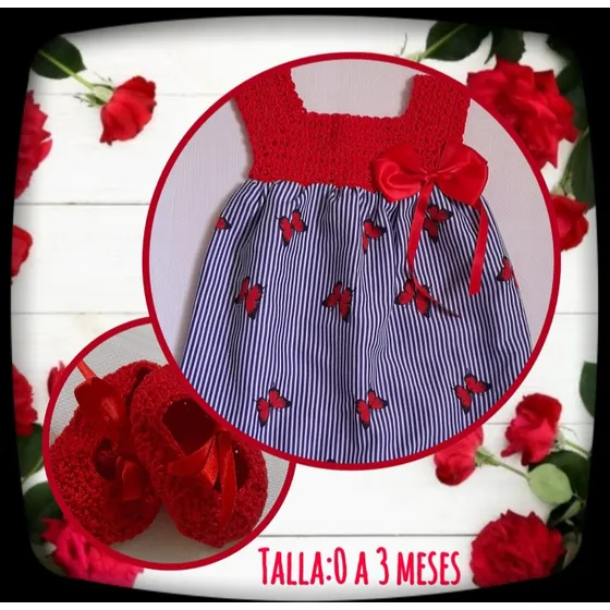 Conjunto De Vestido Y Zapatillas Tejidas Para Bebé
