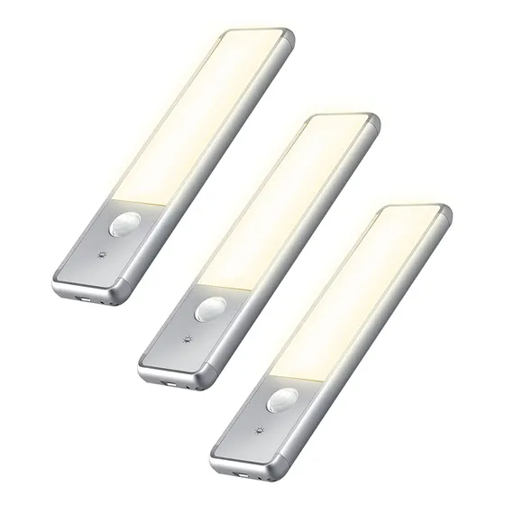 Combo X3 Barras De Luz Led Sensor Movimiento Recargable 12x4cm Dakota Nivel De Brillo Ajustable Bajo Alacena, Cocina