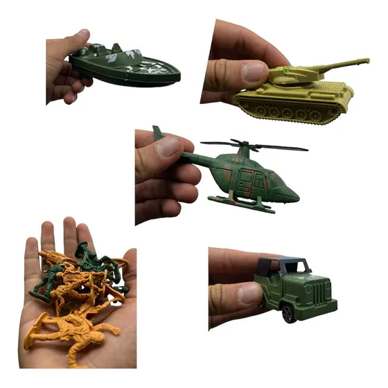 Set Militar Soldados Lancha Tanques Ref 009-2 Color Verde-marron