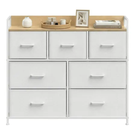 Cômoda De Tecido Com 7 Gavetas,estrutura Metálica, Alças Cor Branco