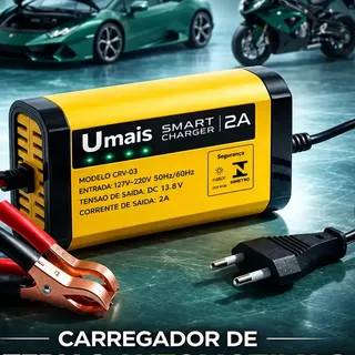 Carregador De Bateria Automotiva Inteligente 12v Portátil Bivolt 110/220v Para Carros Motos E Veículos