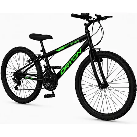 Bicicleta Infantil Oryon Aro 24 Masculina 18 Velocidades Preta e Verde