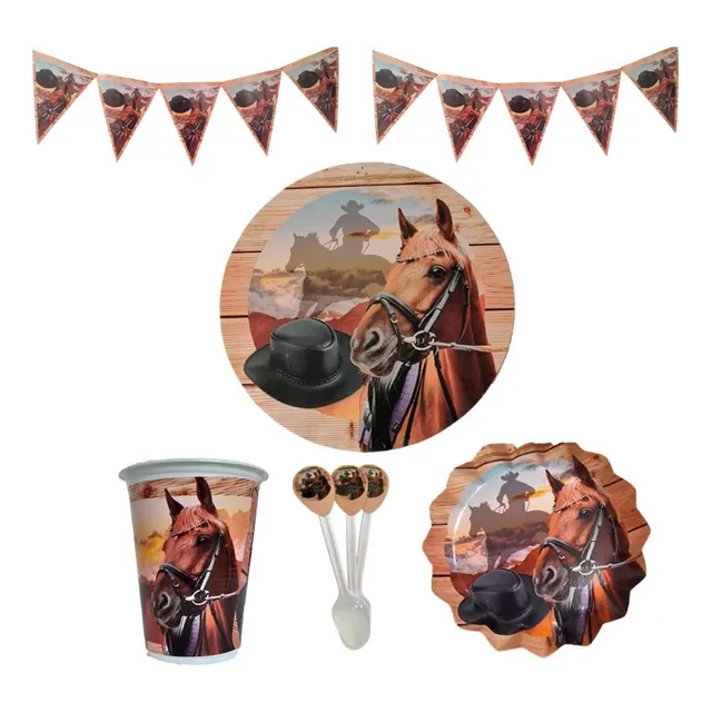 Decoración Vaquero Finca Fiestas Plato Vaso Caballos Vaquera
