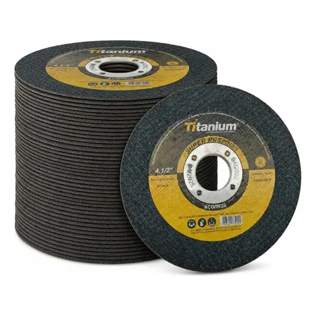 Kit 100 Discos de Corte Fino Titanium 4.1/2 Polegadas para Aço Inox e Metal Uso em Esmerilhadeira Angular para Serralheria Oficina Manutenção Montagem e Corte de Peças Metálicas