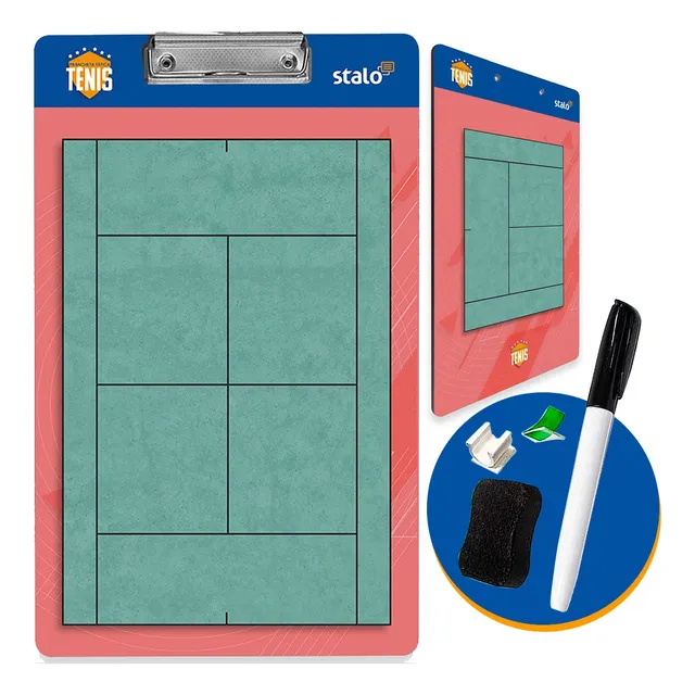 Prancheta Tática Jogo Tenis Quadra Planejar Dupla Face + Kit