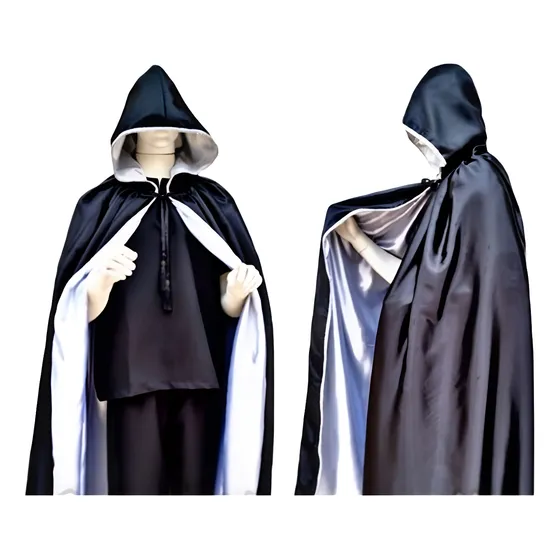 Capa De Exú Dupla Face Com Capuz Preta E Branca