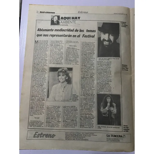 Suplemento Estreno Del Diario La Tercera  Año Diciembre 1990