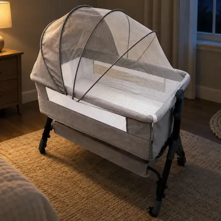Berço Portátil Moisés Balanço Mosquiteiro Bumper Kids Cinzac Outono Cinza