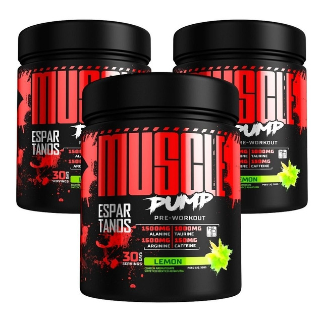 Kit 3x Pré Treino Muscle Pump Pre Workout 300g Espartanos Kit 3x Pré Treino Muscle Pump Pre Workout 300g Espartanos