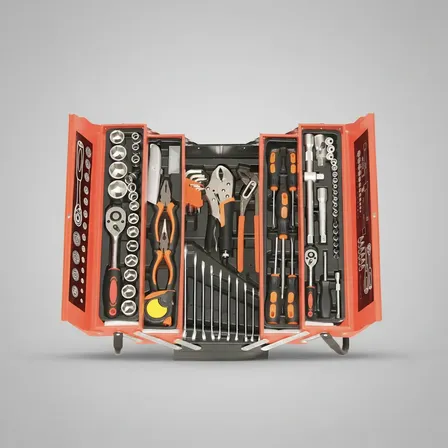 Caixa De Ferramenta Completa C/ 85 Peças Aço Crv Manutenção Laranja