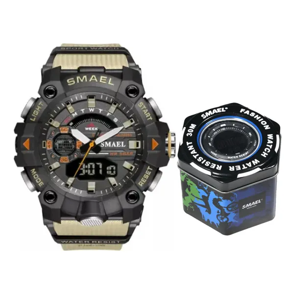 Reloj Deportivo Smael 8040 Khaki Hora Doble Cronometro 50 M