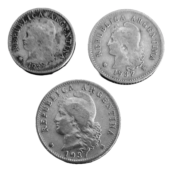 Argentina 3 Monedas Año 1937 - 5, 10 Y 20 Centavos - Niquel