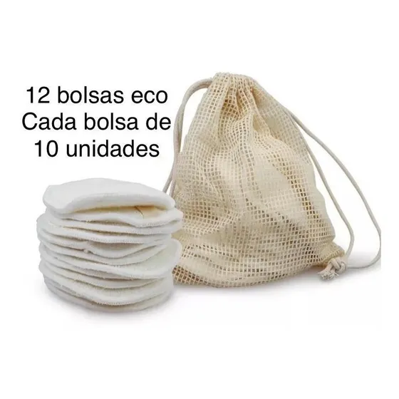 Toallitas Desmaquillantes Reutilizables, 12 Bolsas De 10 C/u
