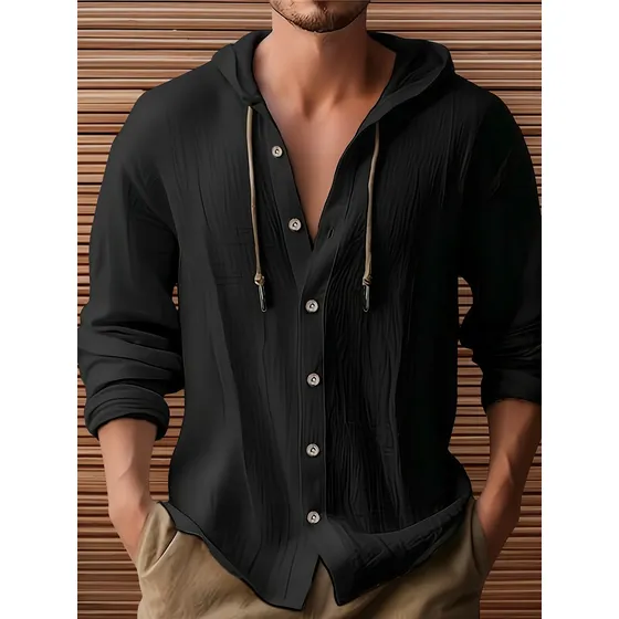 Camisa Informal Con Botones Y Capucha Para Hombre
