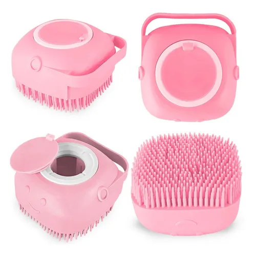 Lava Pelo Pet Escova Banho Cachorro Gato Dispenser Shampoo Cor Rosa
