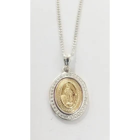 Exclusiva Virgen De Los Rayos Plata Fina Oro 18 Ktes Circon