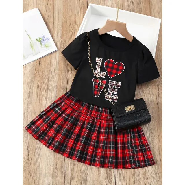 Shein Camiseta Con Estampado De Letra Con Falda Con Fruncido