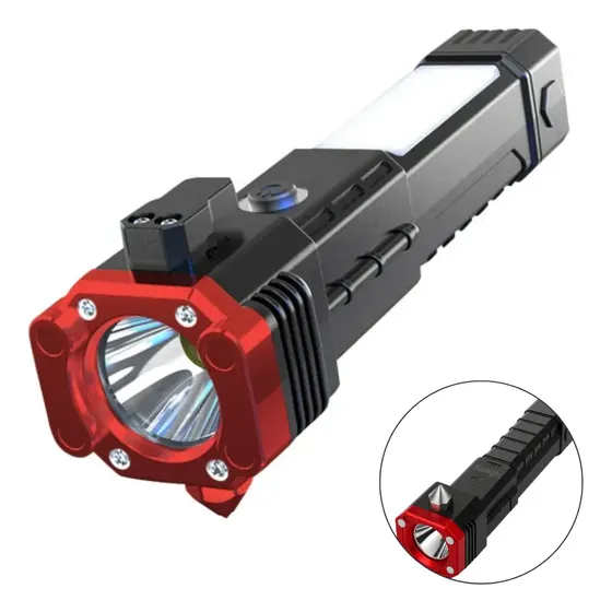Lanterna Tática Militar Led Multifuncional Potente Imã Faca Cortador Martelo Resistente Cor da Luz Branco