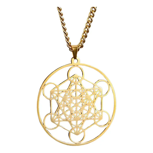 Collar Cubo Metatron Plateado Acero Inoxidable Hombre Mujer