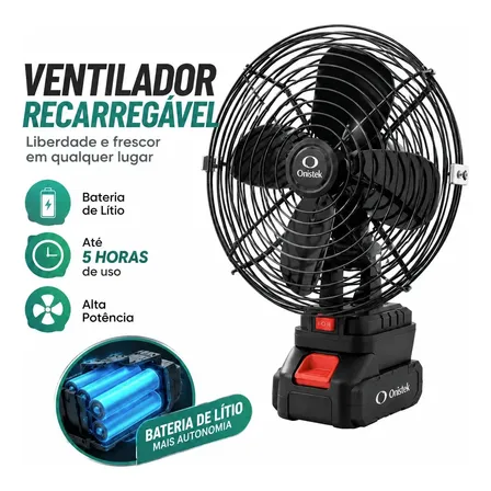 Ventilador Portatil Bateria 8'' Inclui 21v Bateria Até 5 H Preto