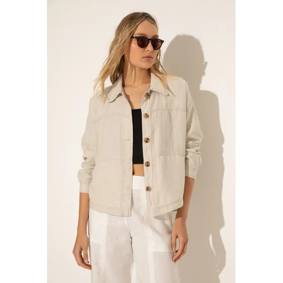 Jacket Recta De Lino 100% Mujer Portsaid