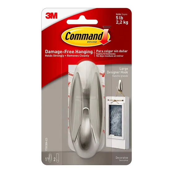 Command - Gancho De Diseño Grande Niquel Cepillado 1 Gan