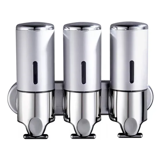 Dispenser Jabon Trible De Pared Pvc Reforzado Shampoo New Color Gris