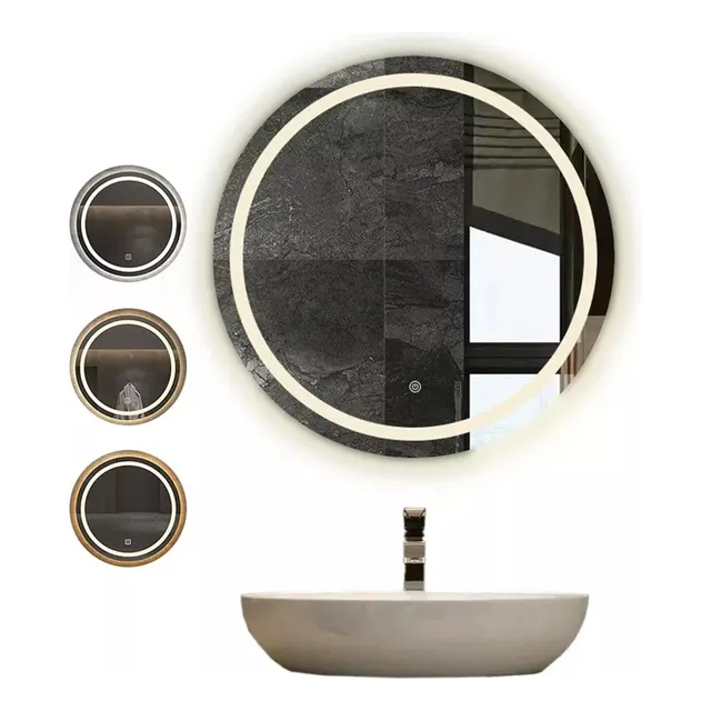 Espejo Circular Del Baño Con Luz Táctil Tricolor Led Moderna Ycchke ZQ0083 Marco Blanco