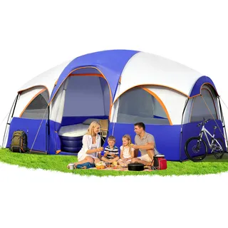 Casa De Campaña Extragrande 435*270*205cm, Juopld Tienda De Acampar Familiar Para 10 Personas, Resistente A La Intemperie, Doble Capa, Con División De Ambientes, Portátil Con Bolsa De Transporte