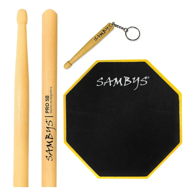 Pad Práctica Batería 18cm + Palillos Sambys Pro Punta Madera
