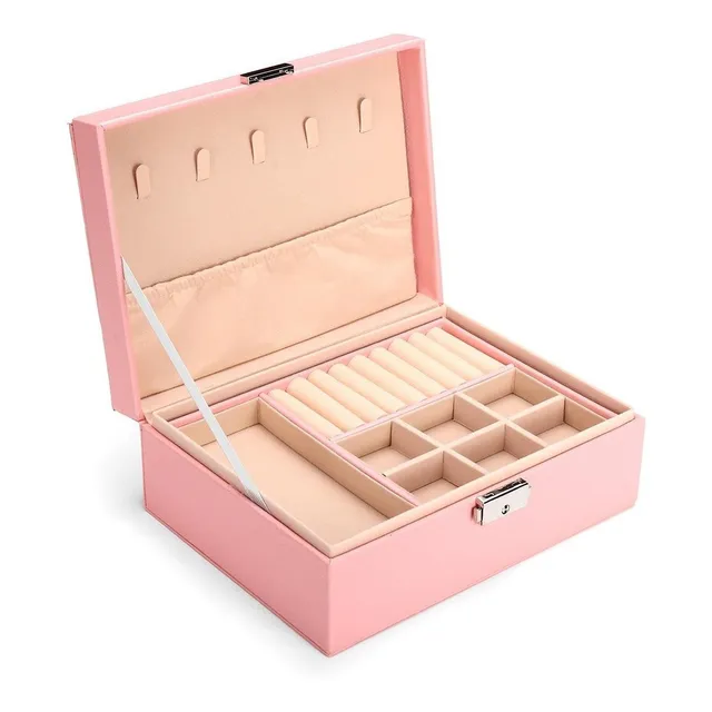 Alhajero Caja Organizadora Joyas Anillos Aro Accesorio Cuero Color Rosa