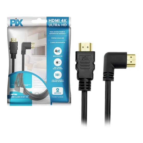 Cabo Hdmi Gold 90 Graus - 2.0 4k Hdr 19p 2m
