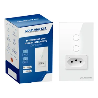 Interruptor Tomada Inteligente Wifi Novadigital 2 BotÔes Touch 1 Tomada 20a Tuya Smart Life Alexa Google Branco Interruptor Tomada Inteligente Wifi Novadigital 2 BotÔes Touch 1 Tomada 20a Tuya Smart Life Alexa Google Branco