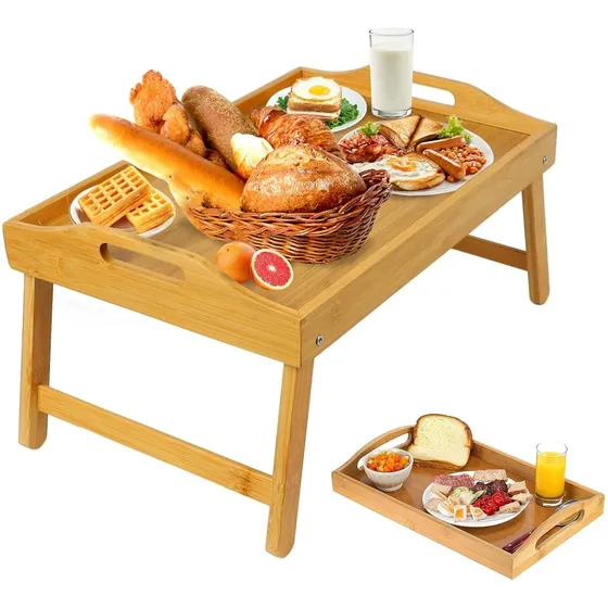 Mesa Charola De Servicio Para Cama De Bambú 50 Cm