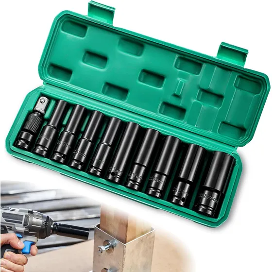 Juego Set Dados De Impacto 1/2, 10 Piezas De 10 A 24 Mm