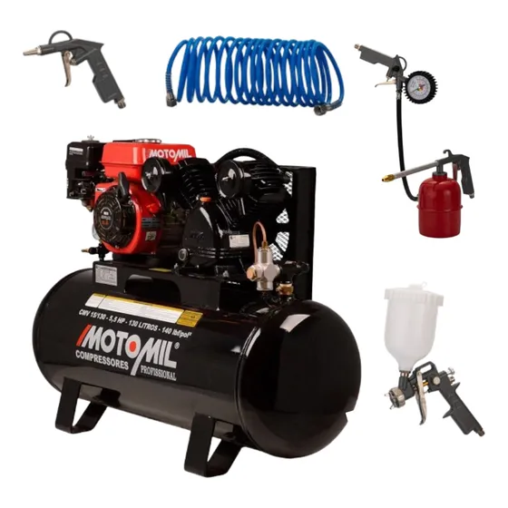 Compressor De Ar A Gasolina Motomil 5,5hp 130l C/ Acessórios