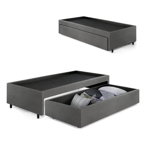 Box com Gaveta cama solteiro sapateira 88x188cm courino linho cinza