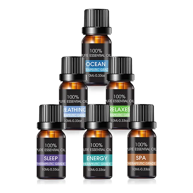 Kit De 6 Aceites de 10ml Coolla Esenciales para Difusor Aromaterapia Océano Spa Sueño Energía Relajación Respiración