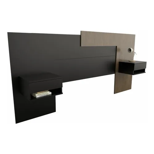 Respaldo Extensible Con Mesas De Luz Flotantes King Color Nogal Negro