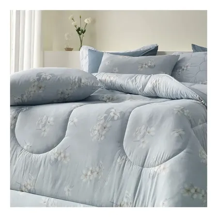 Jogo De Cama Queen Jasmim 100% Algodão 150 Fios 4 Peças Karsten Azul Estampado