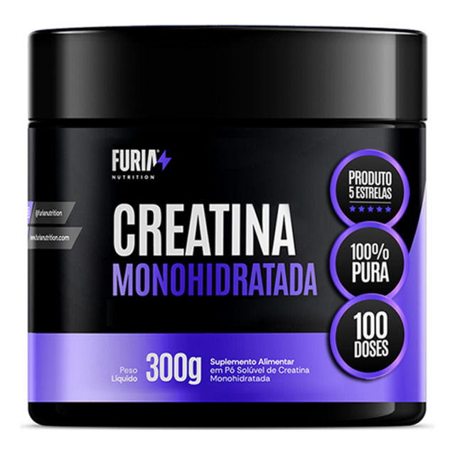 Creatina Monohidratada Fúria 100% Pura 300g Sem Sabor Em Pó Natural