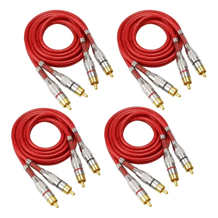 Kit 4 Cabo Rca Blindado 1m Conectores Banhados A Ouro
