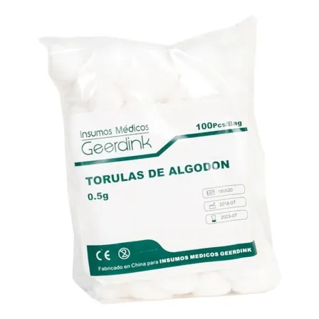 Torulas De Algodón 0.5 Gr. X 100 Unidades.