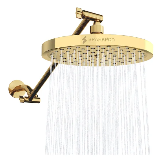 Cabezal De Ducha Redondo Con Brazo Extensible Dorado 20 Cm