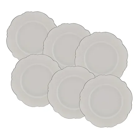 6 Pratos Rasos Wolff Maldivas De Porcelana Com Borda Prata Cor Branco E Prata