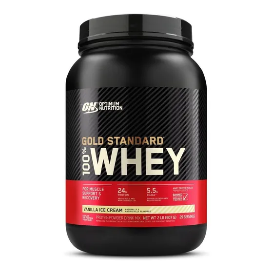 Whey Protein Gold Standard 100% Sabor Sorvete De Baunilha Pote Com 907g Optimum Nutrition