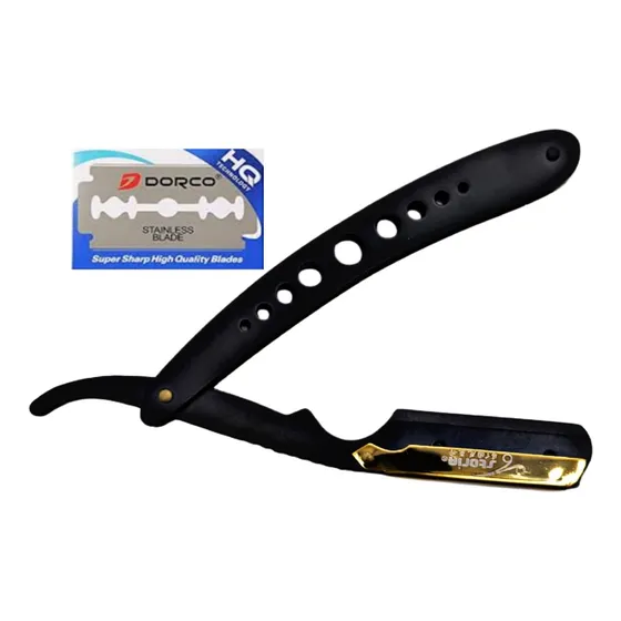 Portanavajas Barbero Peluquero Negro Dorado Acero Titanio 