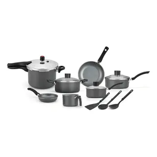 Conjunto Jogo De Panelas Enjoy Com Panela De Pressão 10pçs Cor Cinza Conjunto Jogo De Panelas Enjoy Com Panela De Pressão 10pçs Cor Cinza